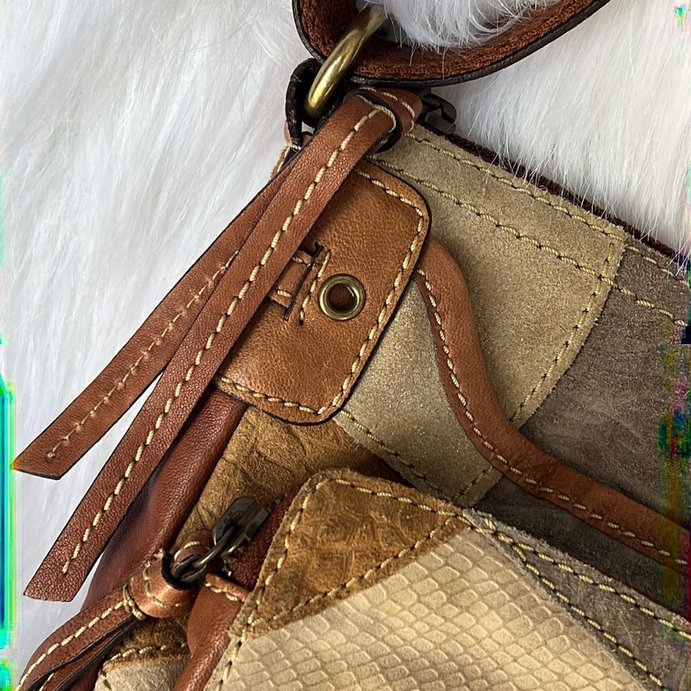 Fossil Brown Beige Leather Patchwork Crossbody Pu… - image 6